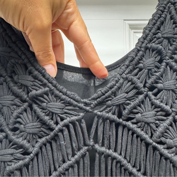 Black Boho Macramé Fringe Dress - Picture 7 of 12